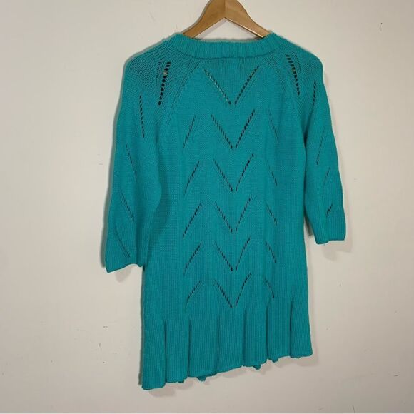 Pure Handknit Teal Blue 3/4 Sleeve Cardigan Sweater Women's M L - Picture 4 of 4